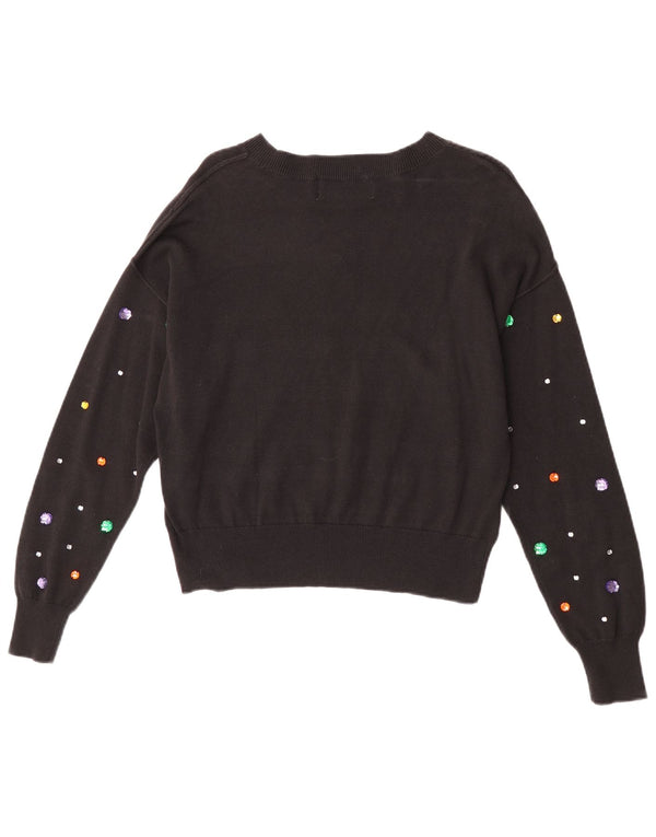 Suéter feminino Wildfox superdimensionado com gola canoa UK 6 XS preto