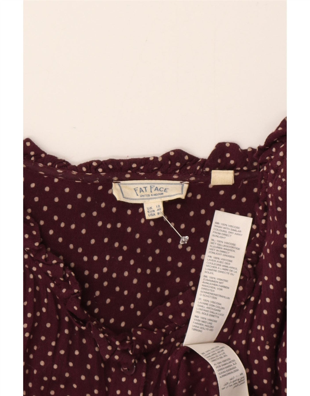 Vestido maxi feminino de manga comprida Fat Face UK 12 médio Borgonha manchado