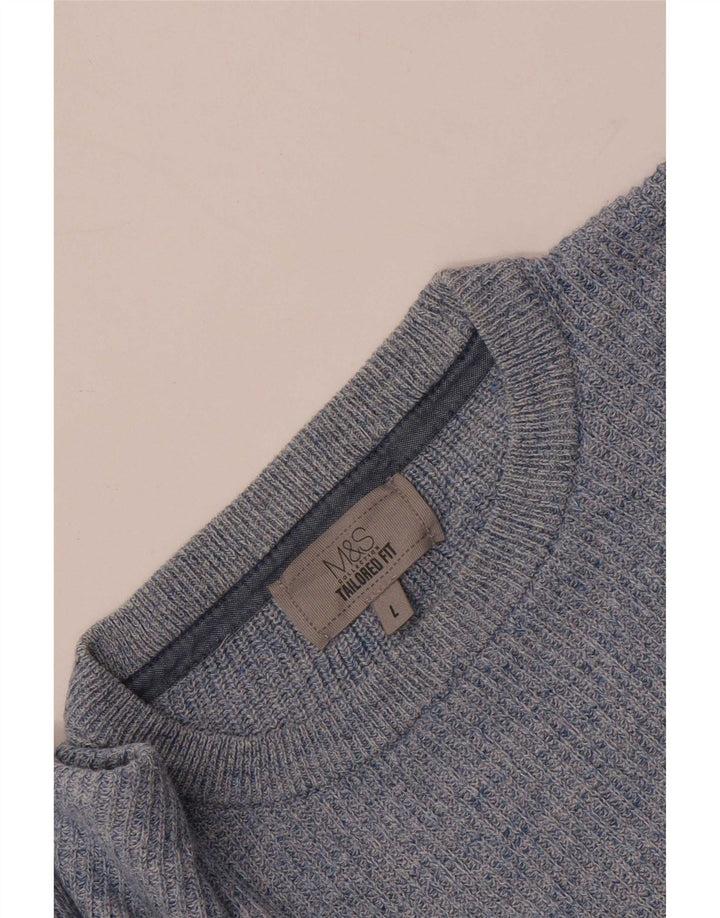 Suéter masculino Marks & Spencer com gola redonda grande manchado azul