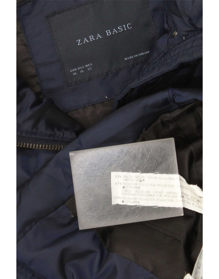 Jaqueta acolchoada feminina Zara UK 18 XL azul marinho nylon