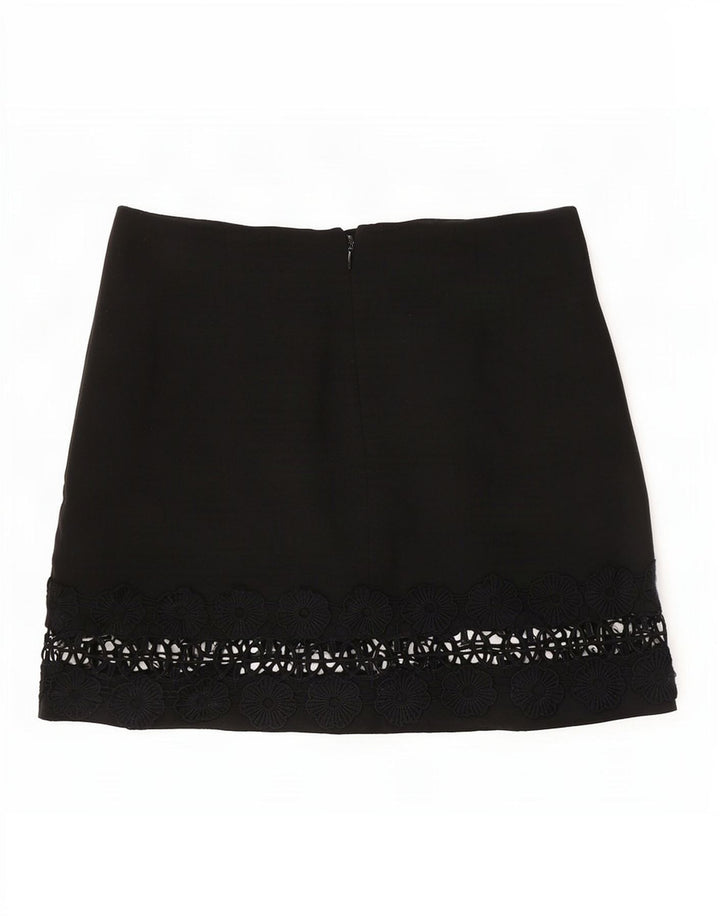 Minissaia feminina Topshop Reino Unido 12 médio W30 poliéster floral preto