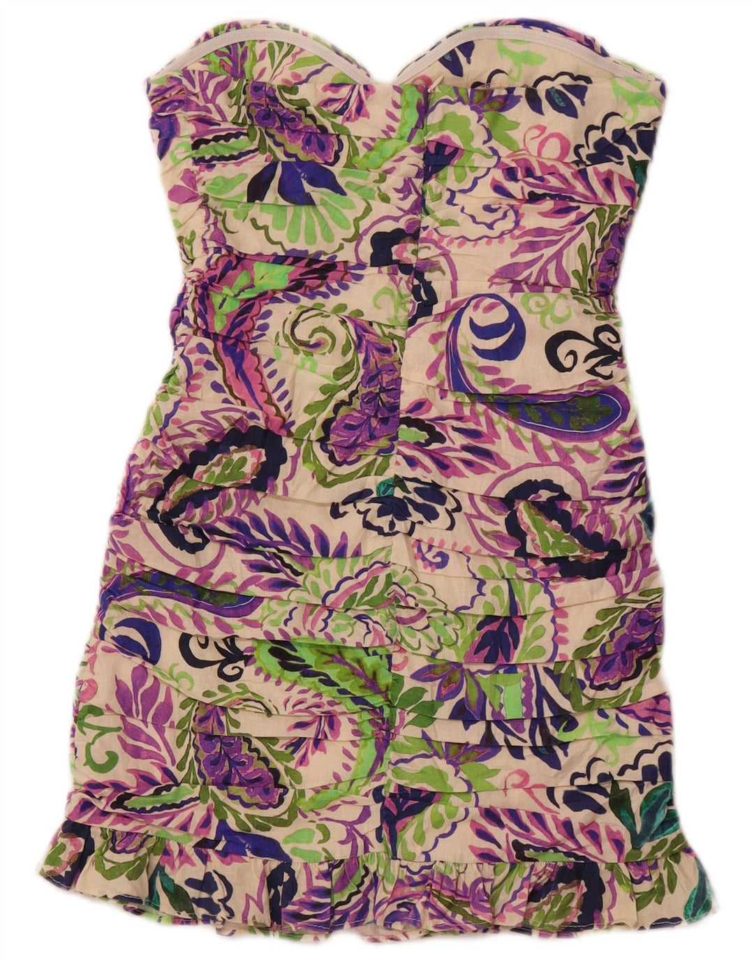 ZARA Mini vestido sem alças feminino UK 12 médio multicolorido paisley linho