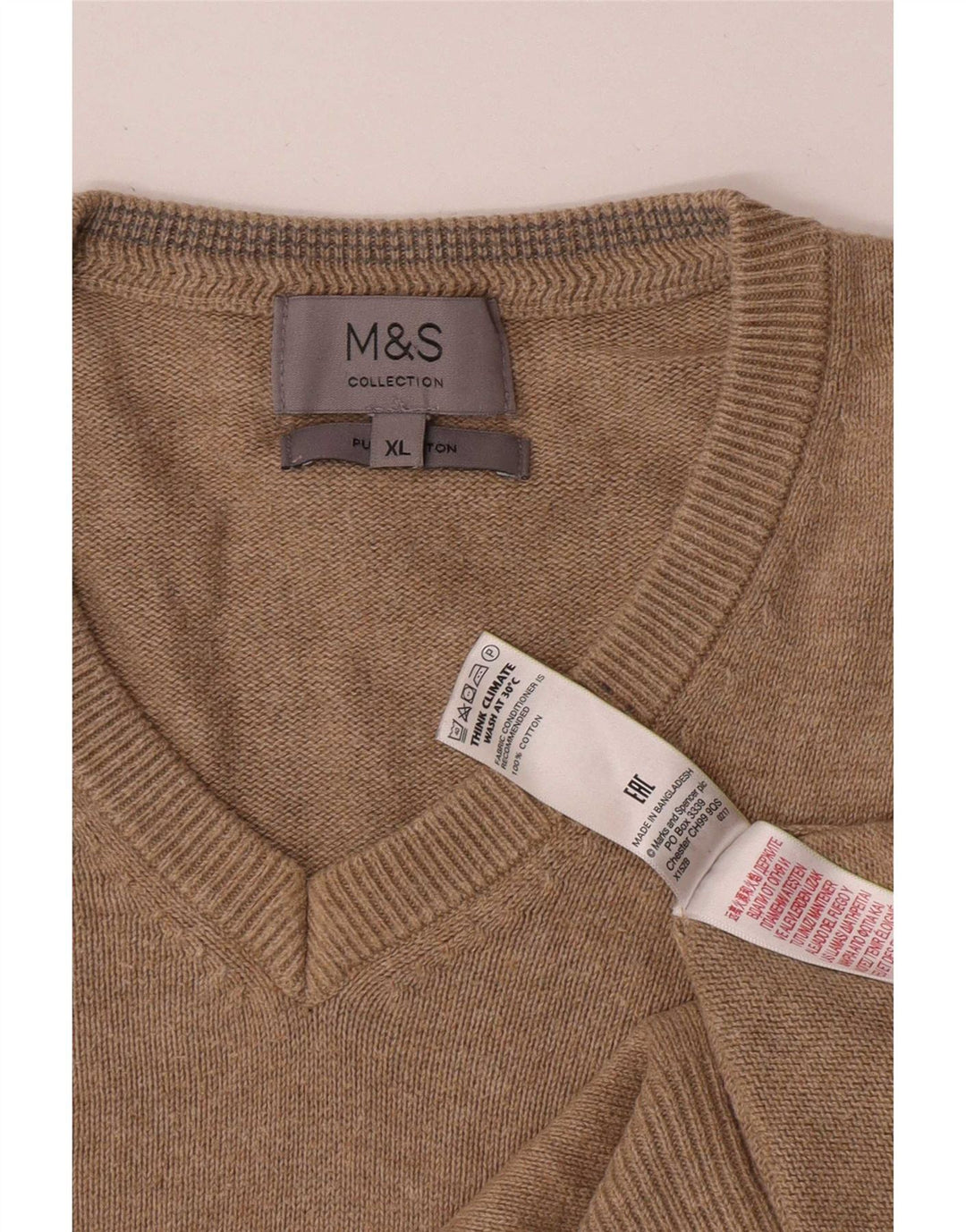 Suéter masculino Marks & Spencer com decote em V XL algodão bege