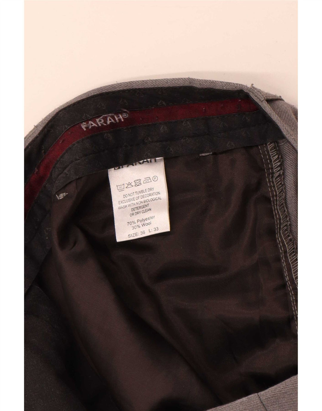 Calça masculina Farah de terno reto W36 L33 poliéster cinza