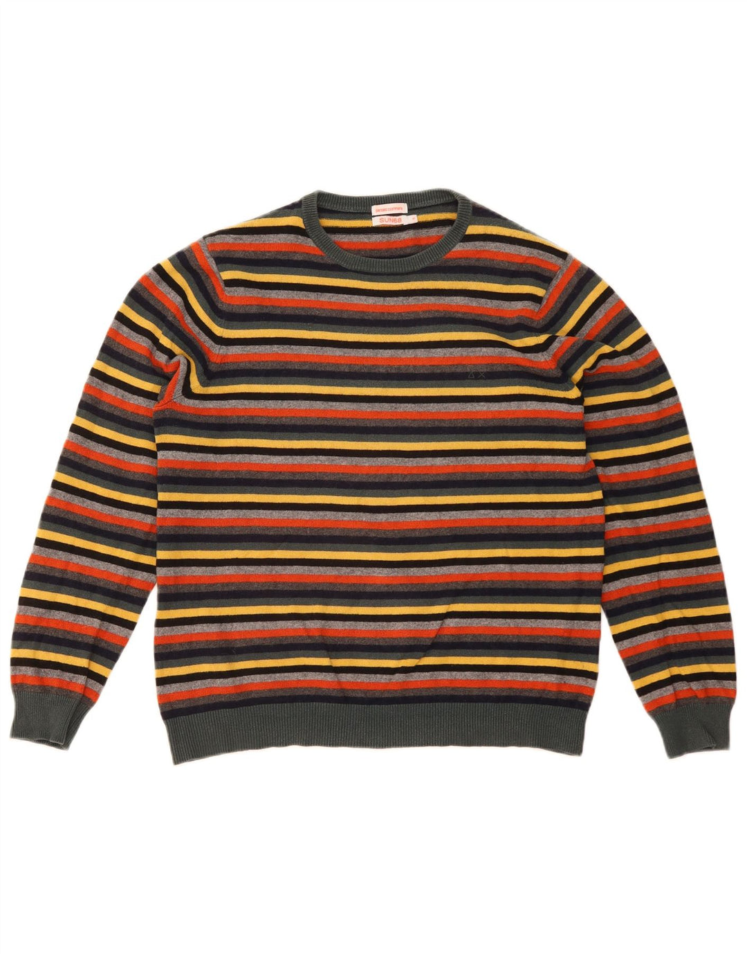 Suéter masculino Sun68 com gola redonda, pequeno algodão listrado multicolorido