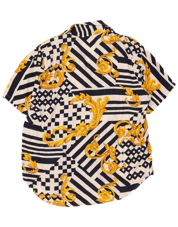 Blusa feminina extravagante com padrão abstrato e camisa UK 20 2XL multicolorida