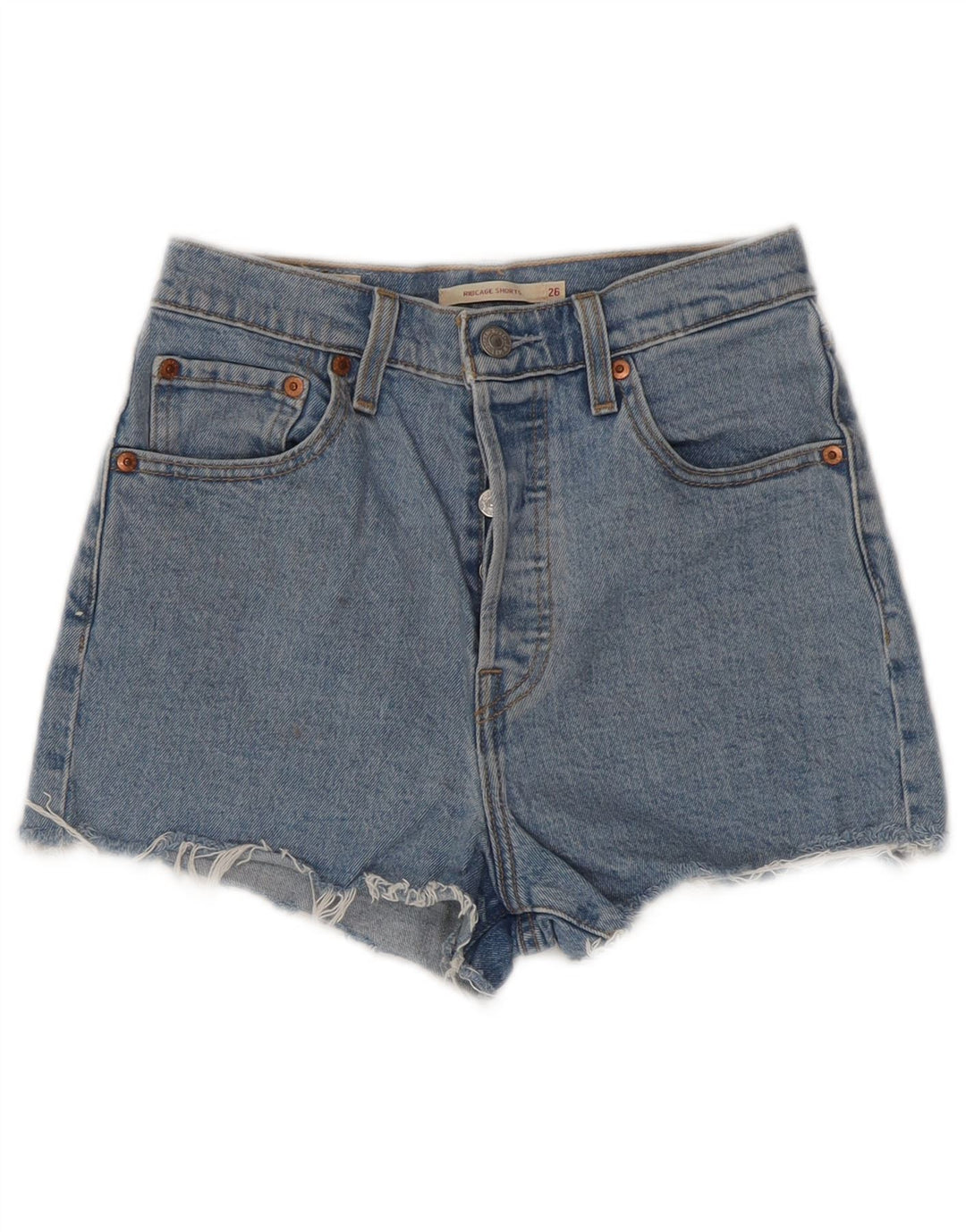 Shorts jeans feminino cintura alta com cintura alta LEVI'S W26 pequeno algodão azul