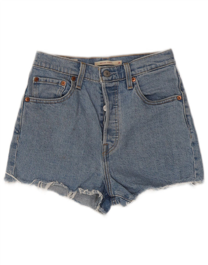Shorts jeans feminino cintura alta com cintura alta LEVI'S W26 pequeno algodão azul