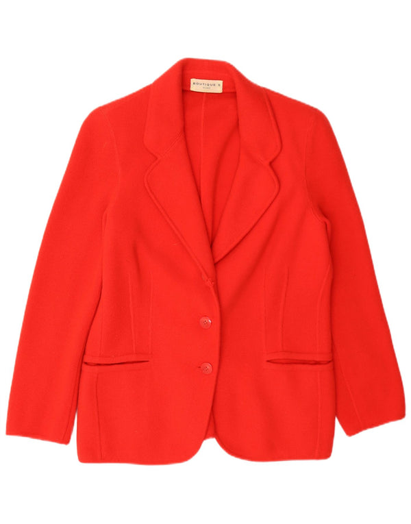 Jaqueta blazer feminina vintage tricotada com 2 botões Reino Unido 14 caxemira vermelha média