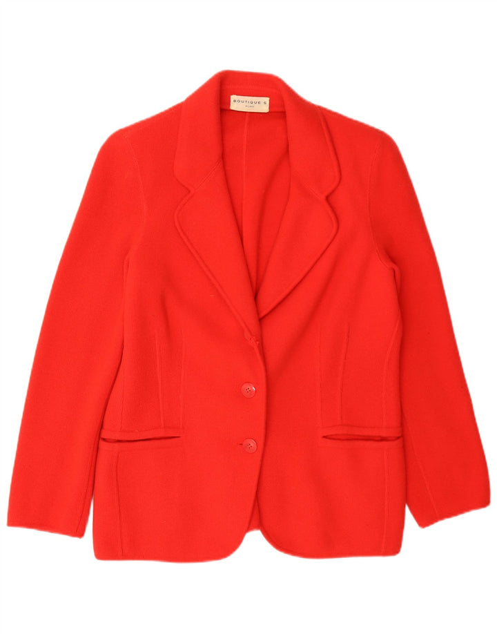 Jaqueta blazer feminina vintage tricotada com 2 botões Reino Unido 14 caxemira vermelha média