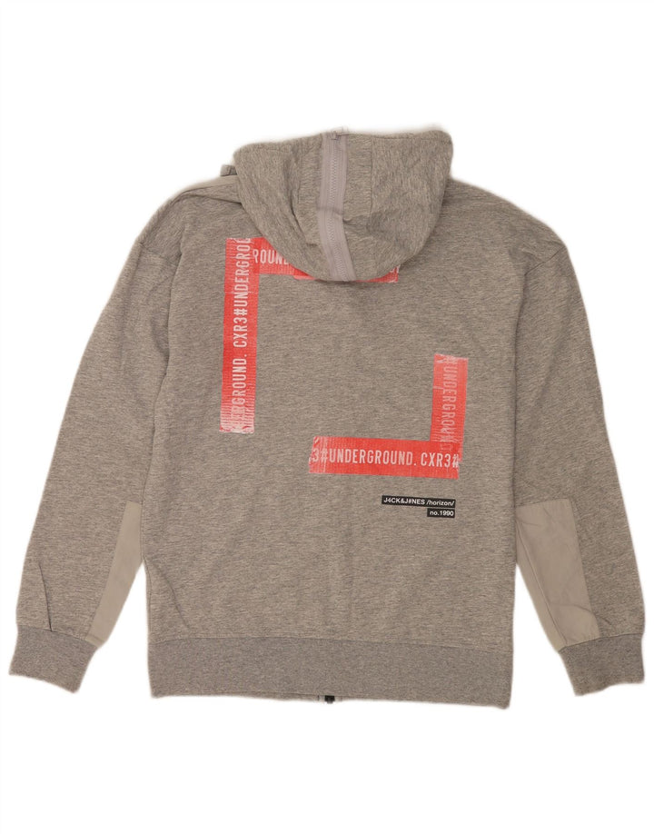 Suéter masculino com capuz e zíper gráfico Jack & Jones pequeno bloco cinza colorido