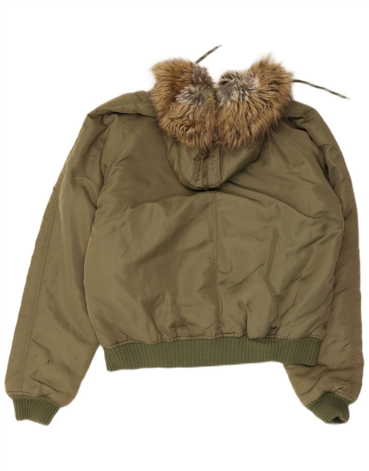 Jaqueta de esqui masculina vintage com capuz Reino Unido 38 Nylon cáqui médio