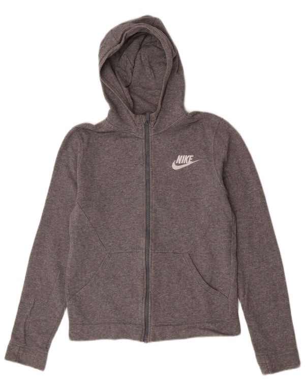 Suéter Nike Boys Zip com capuz 12-13 anos grande algodão cinza