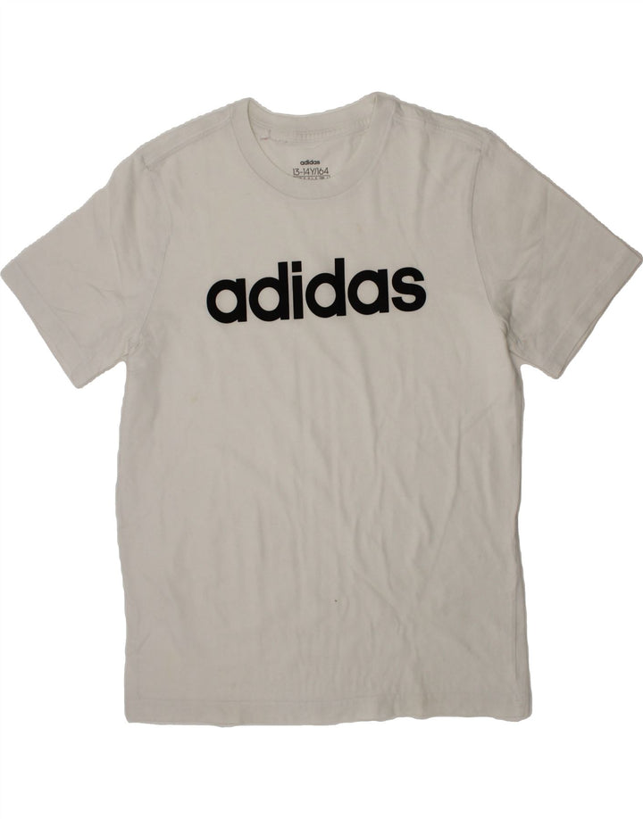 ADIDAS Boys Graphic T-Shirt Top 13-14 Years White Cotton Vintage Adidas and Second-Hand Adidas from Messina Hembry 