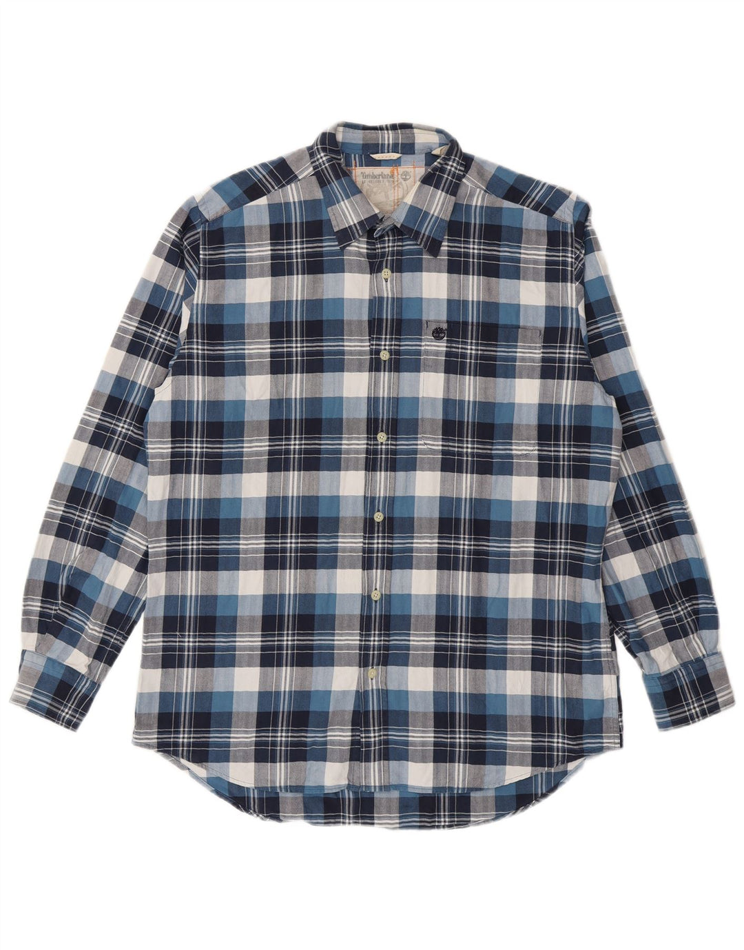 Camisa masculina de flanela Timberland médio azul xadrez algodão