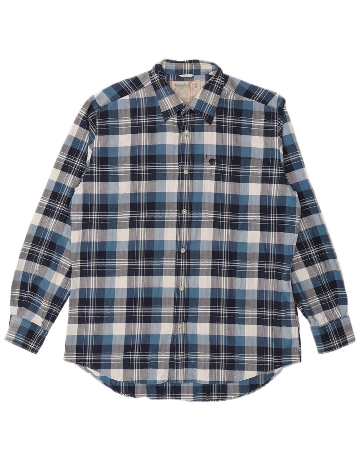 Camisa masculina de flanela Timberland médio azul xadrez algodão