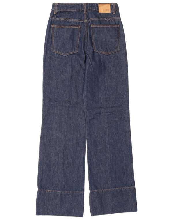 Zara Calça jeans feminina cintura alta com perna larga EU 34 2XS W24 L32 azul marinho