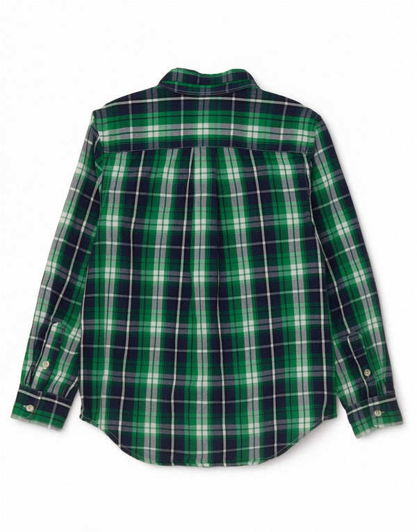 Camisa masculina Chaps 10-11 anos algodão xadrez verde médio