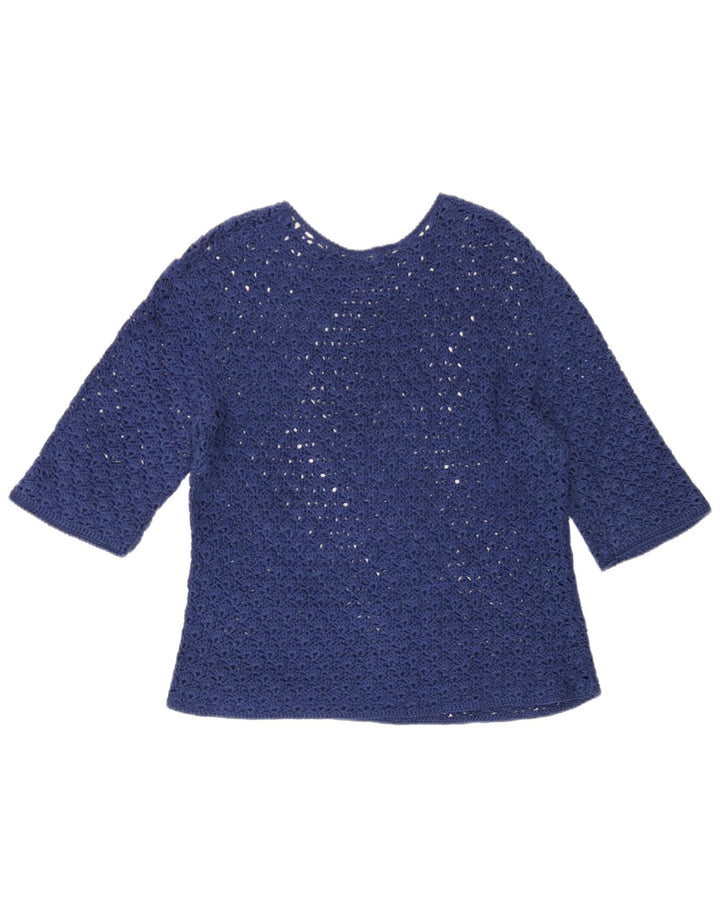 Top feminino vintage transparente manga 3/4 Reino Unido 14 médio azul marinho