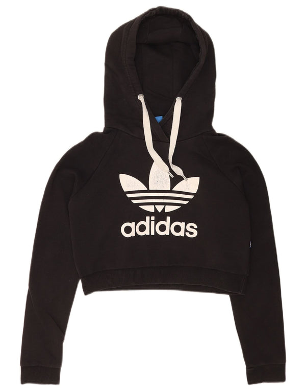 Adidas Womens Graphic Crop Hoodie Jumper Reino Unido 8 Pequeno Algodão Preto