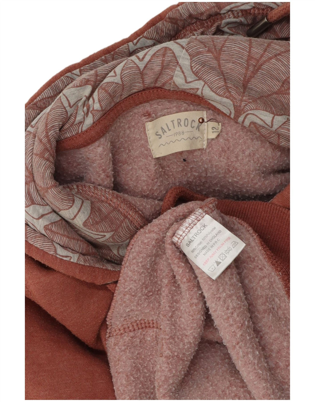 SALTROCK moletom feminino com capuz gráfico Reino Unido 12 algodão manchado marrom médio