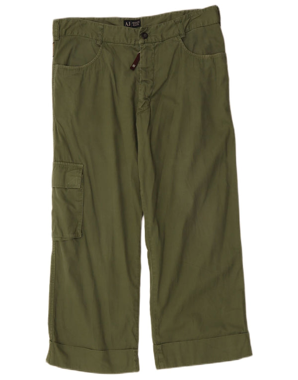 Armani Womens High Waist Crop Cargo Trousers IT 50 XL W34 L25 Khaki Cotton