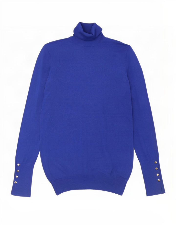 Suéter feminino Zara com gola redonda e viscose azul pequena Reino Unido 10