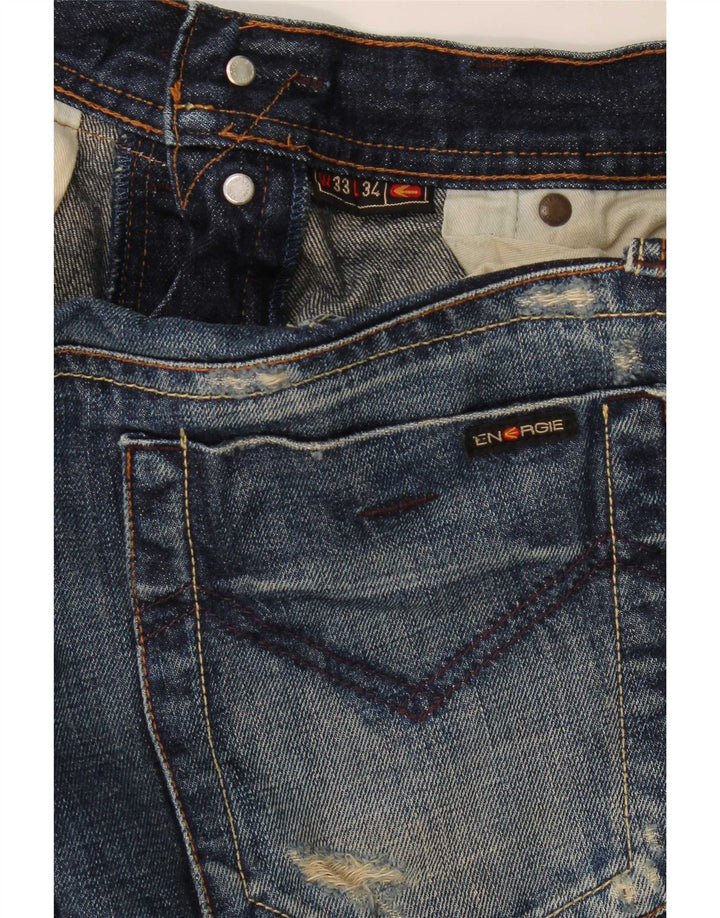 Energie feminino jeans reto desgastado W33 L25 algodão azul