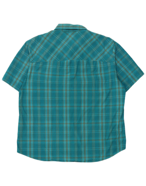 Camisa masculina de manga curta Jack Wolfskin Reino Unido 40/42 grande algodão xadrez azul