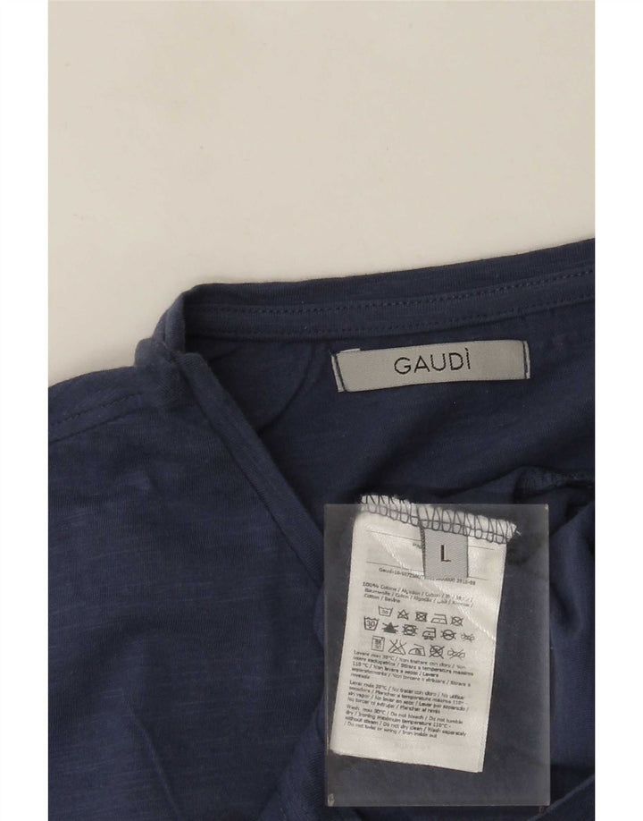 Camiseta gráfica masculina Gaudi Top grande algodão azul marinho