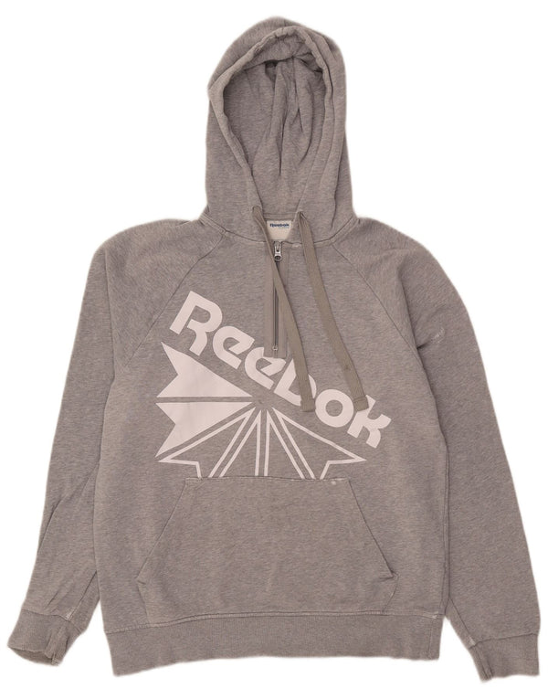 Reebok Mens Graphic Zip Neck Hoodie Jumper Médio Cinza Algodão Flecked