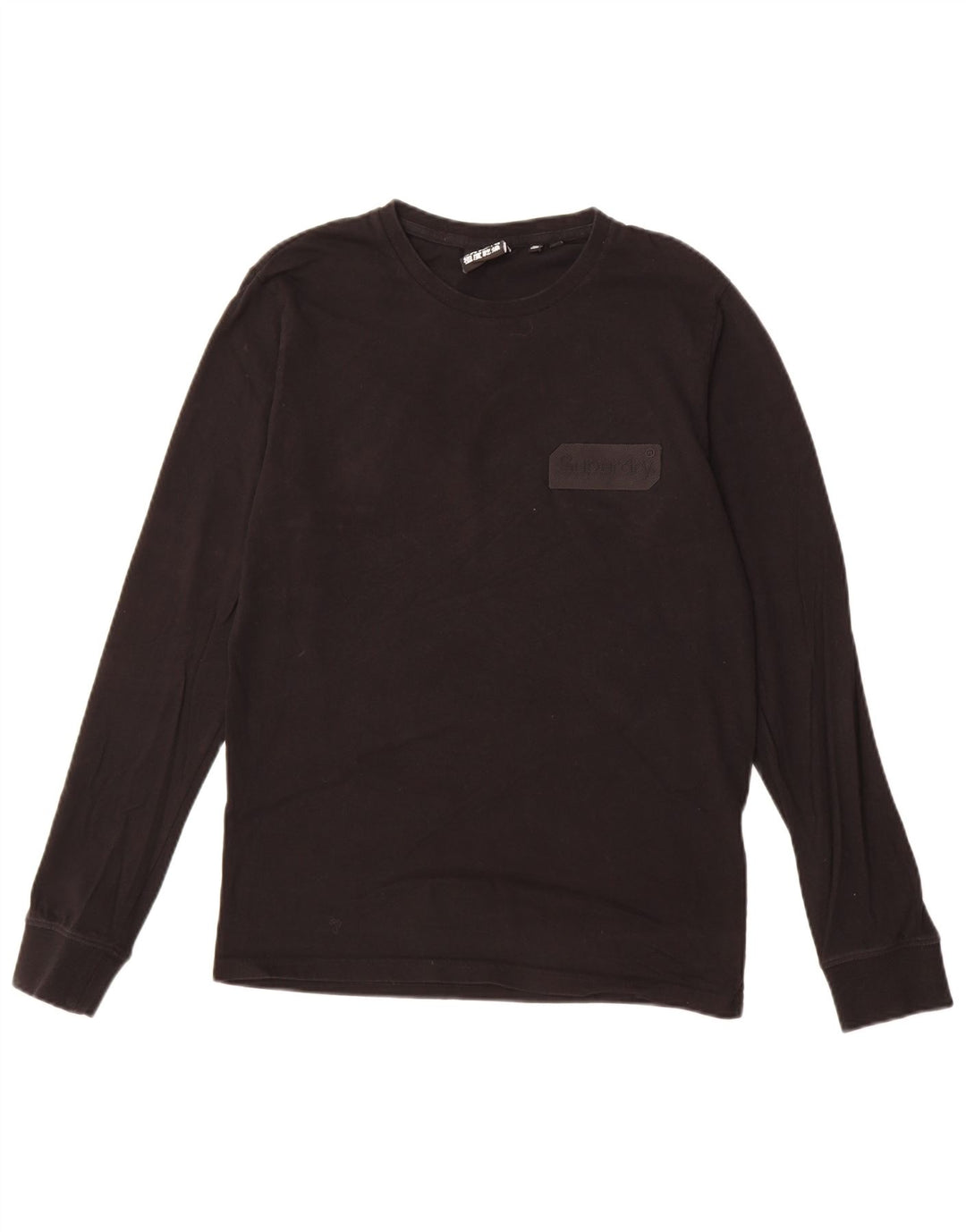 SUPERDRY Top masculino de manga comprida de algodão preto médio