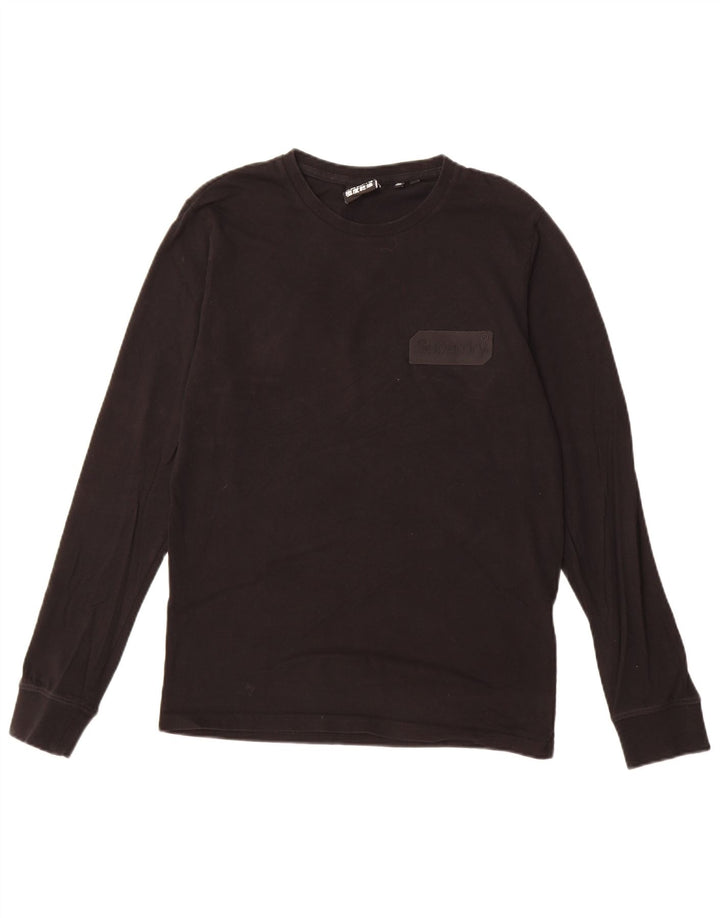 SUPERDRY Top masculino de manga comprida de algodão preto médio