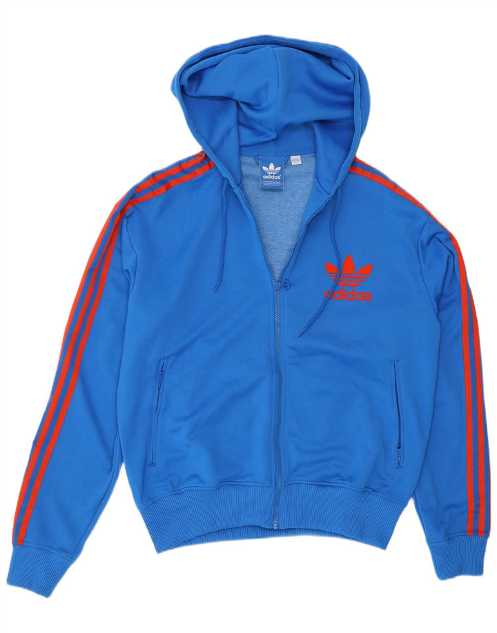 Suéter Adidas masculino com capuz e zíper grande azul poliéster