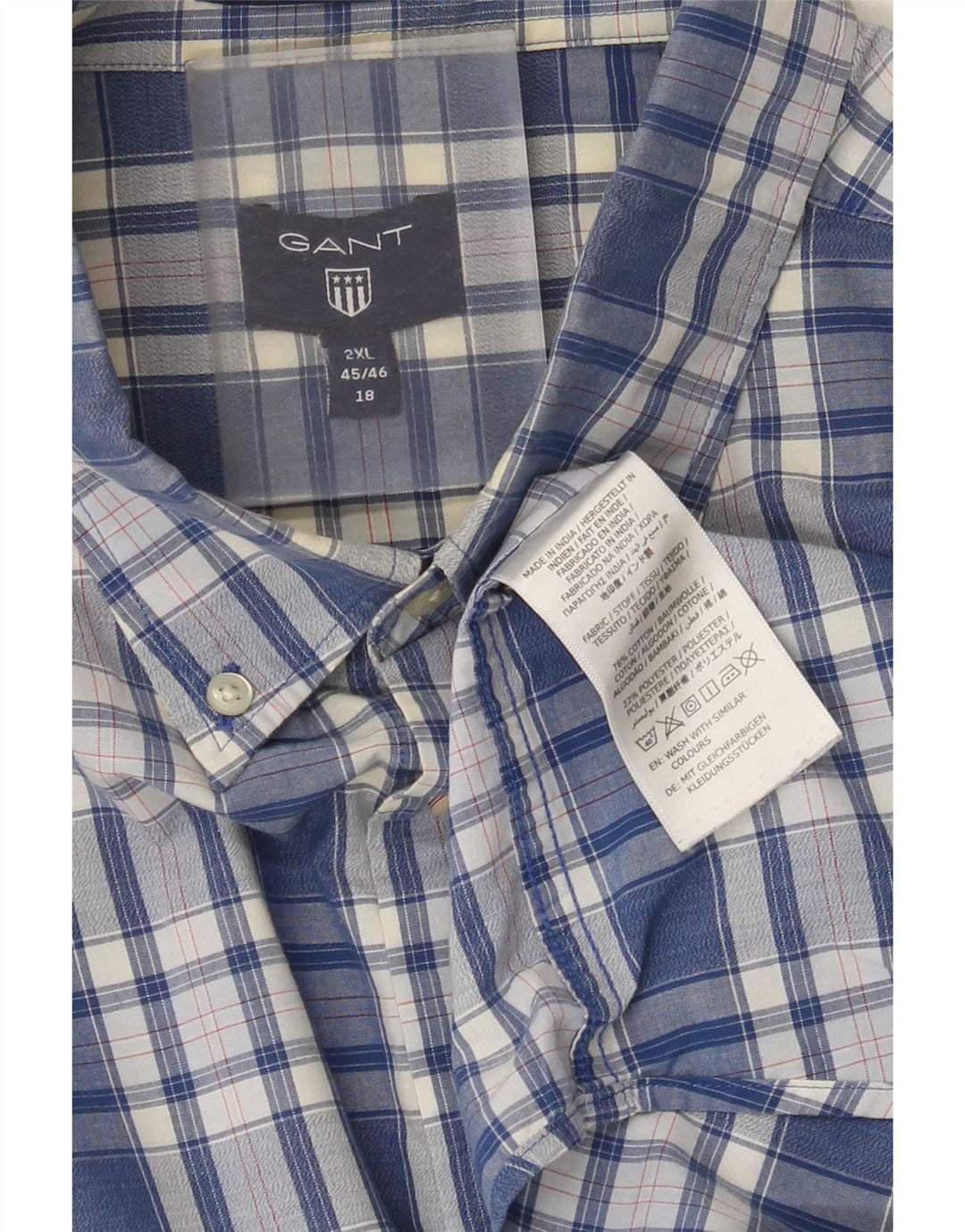 Camisa masculina Gant tamanho 45/46 18 2XL algodão xadrez azul