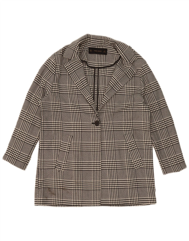Jaqueta blazer oversized Zara feminina com 1 botão UK 10 pequena preta Houndstooth