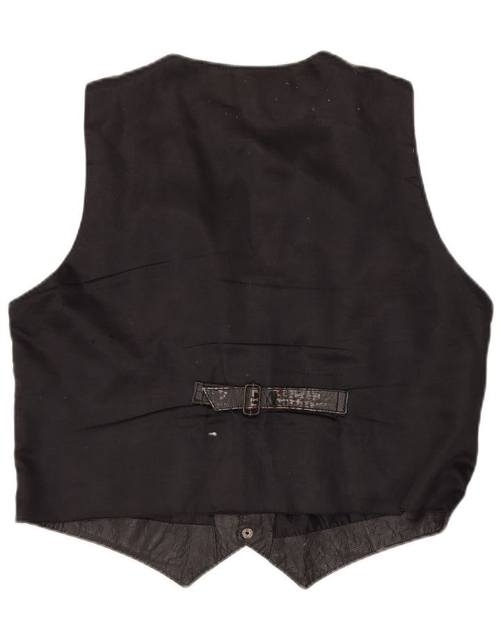 Colete de couro masculino vintage grande preto