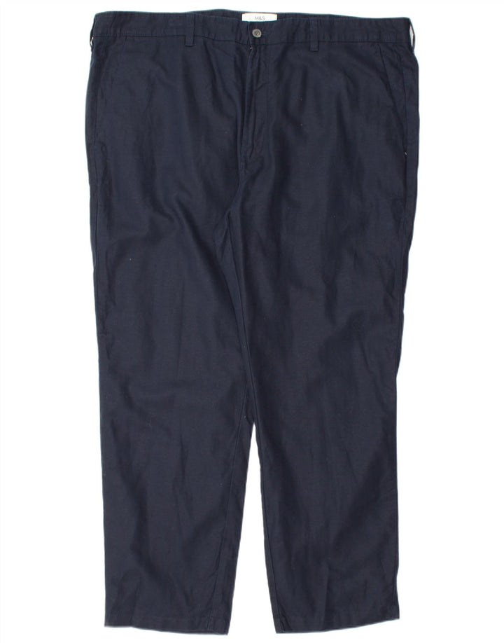 Calça chino reta masculina MARKS & SPENCER W42 L29 algodão azul marinho