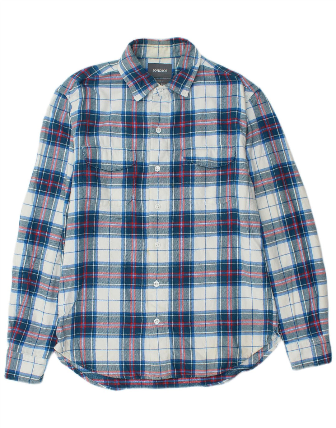 Camisa masculina de flanela de ajuste padrão BONOBOS algodão xadrez azul médio