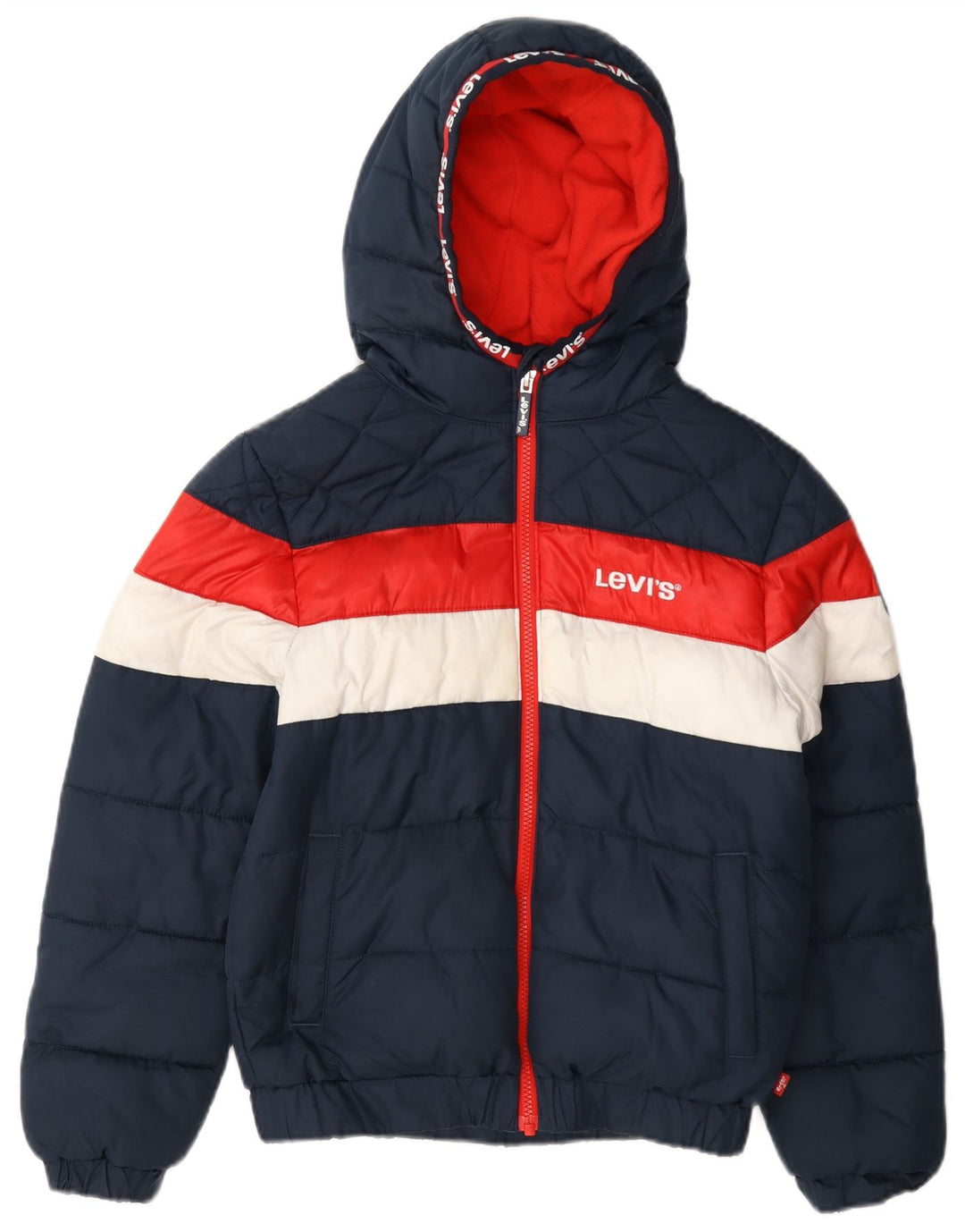 Jaqueta acolchoada com capuz gráfico Levi's Boys 11-12 anos azul marinho colorblock