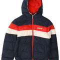 Jaqueta acolchoada com capuz gráfico Levi's Boys 11-12 anos azul marinho colorblock