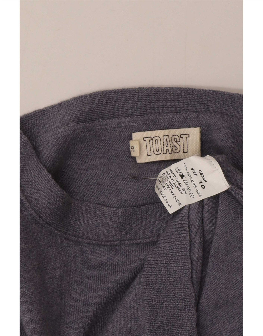Suéter feminino Toast com gola canoa e gola redonda Reino Unido 10 lã azul pequena