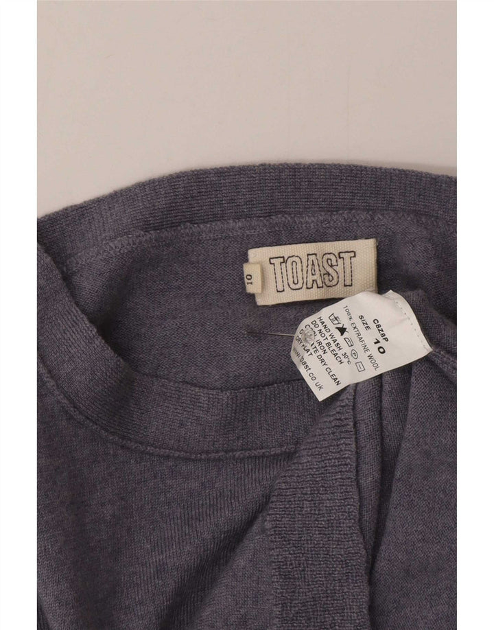 Suéter feminino Toast com gola canoa e gola redonda Reino Unido 10 lã azul pequena