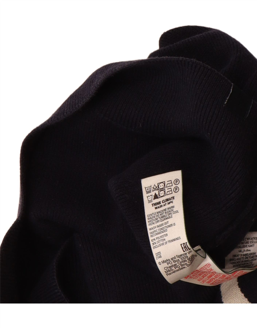 Suéter masculino Marks & Spencer com zíper e gola grande listrado azul marinho