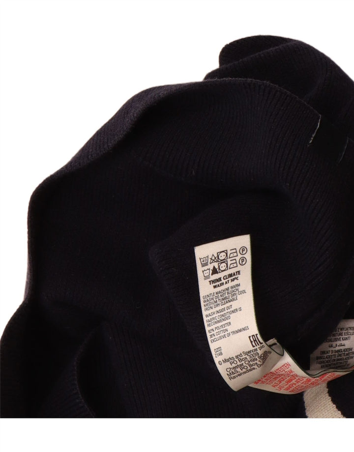 Suéter masculino Marks & Spencer com zíper e gola grande listrado azul marinho