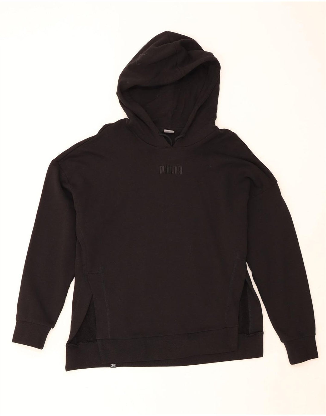 PUMA Womens Oversized Graphic Hoodie Jumper UK 6 XS Black Cotton Vintage Puma and Second-Hand Puma from Messina Hembry 