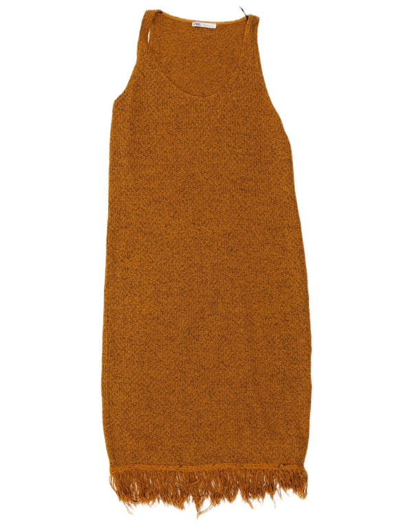 Vestido jumper feminino sem mangas Zara Reino Unido 10 pequeno marrom manchado