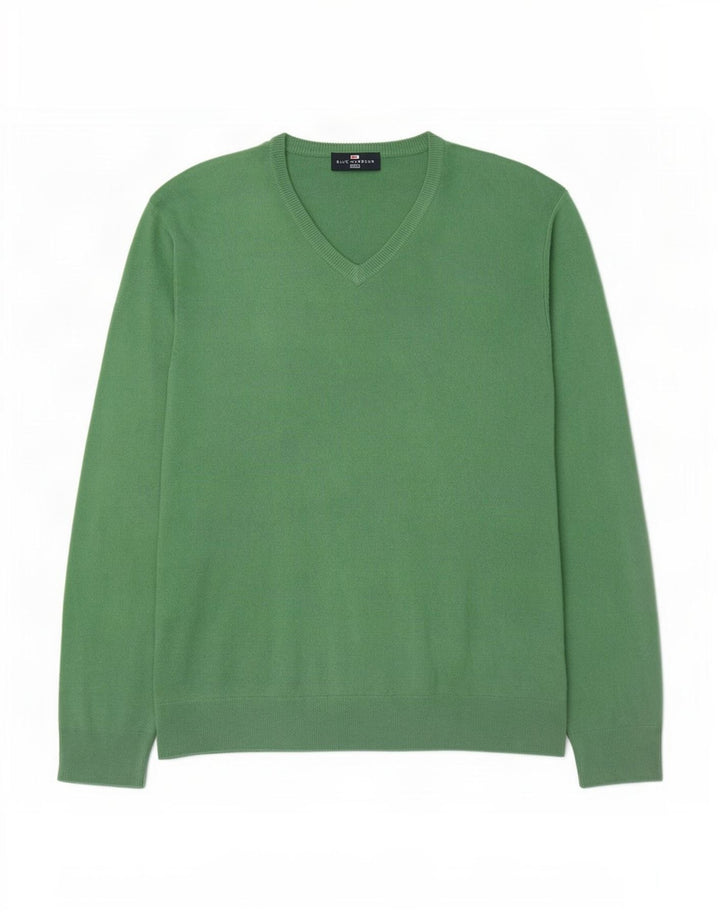 Suéter masculino Marks & Spencer com decote em V grande acrílico verde