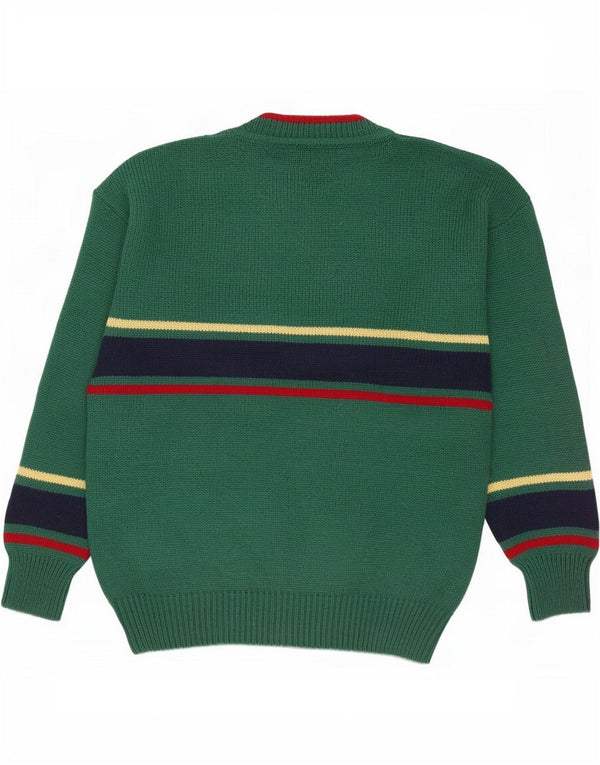 Suéter cardigã masculino Malagrida com estampa gráfica grande verde colorblock lã merino