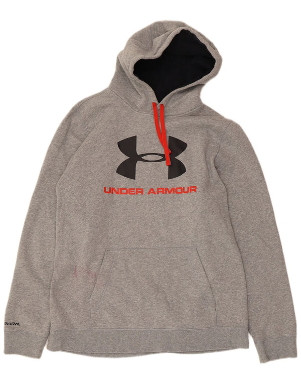 Suéter com capuz gráfico masculino UNDER ARMOUR grande algodão manchado cinza